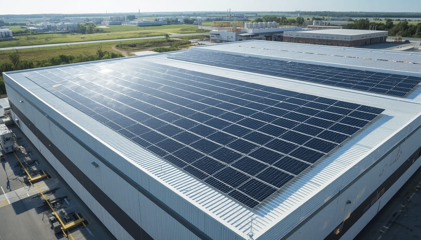 Paneles solares instalados en un local comercial